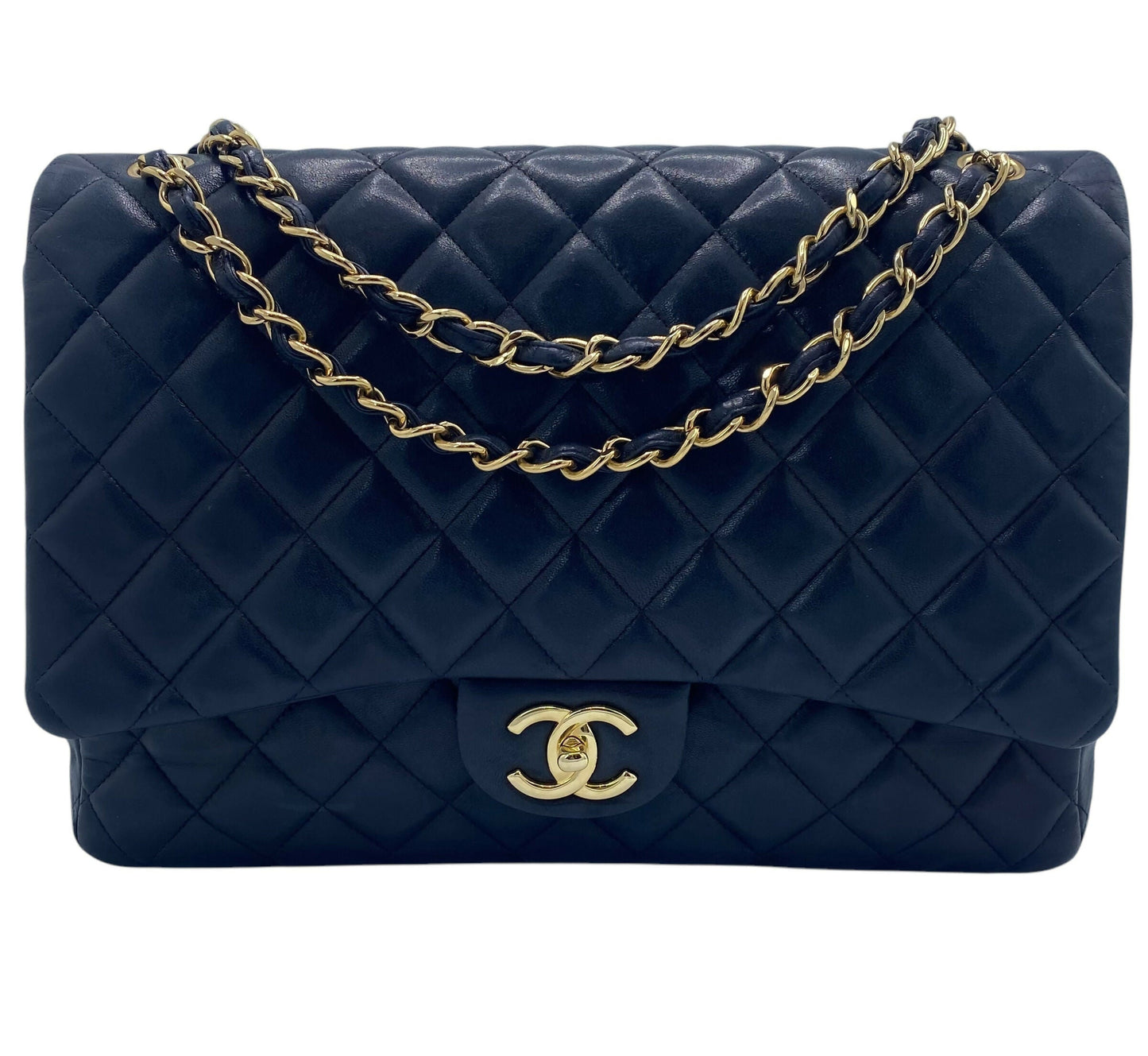 Chanel Maxi Dark Navy Lambskin Timeless Classic Double Flap Bag Gold Hardware Ghw Rovelle Bags