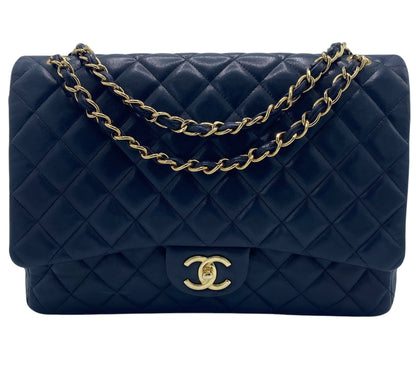 Chanel Maxi Dark Navy Lambskin Timeless Classic Double Flap Bag Gold Hardware Ghw Rovelle Bags