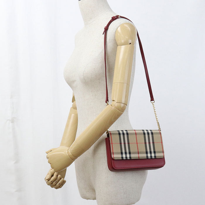 BURBERRY Chain Nova Check Shoulder Bag cotton leather beige Women