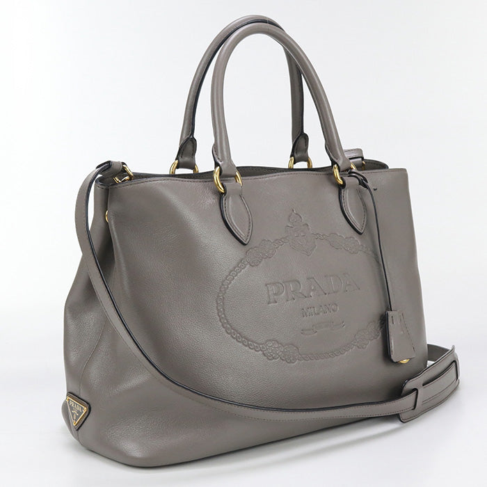 Prada 1Ba579 2Ebj F0572 2Way Tote Bag Grain Calf Gray Women Rovelle Bags