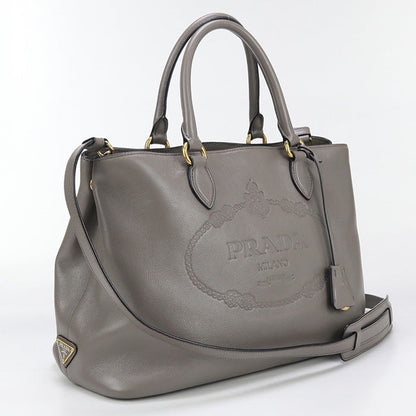 Prada 1Ba579 2Ebj F0572 2Way Tote Bag Grain Calf Gray Women Rovelle Bags