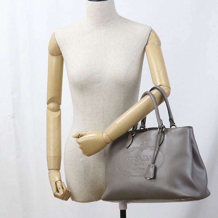 Prada 1Ba579 2Ebj F0572 2Way Tote Bag Grain Calf Gray Women Rovelle Bags