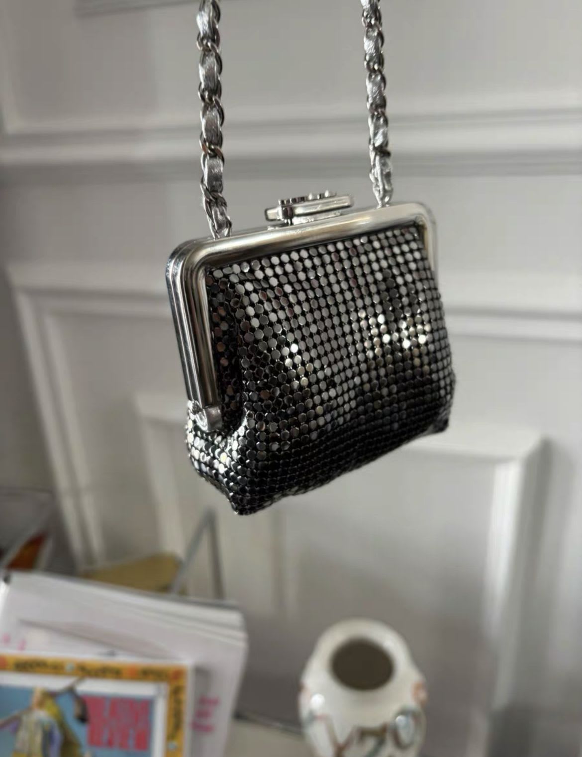 Chanel Luxury Leather Silver Clutch Silver Rovelle Bags