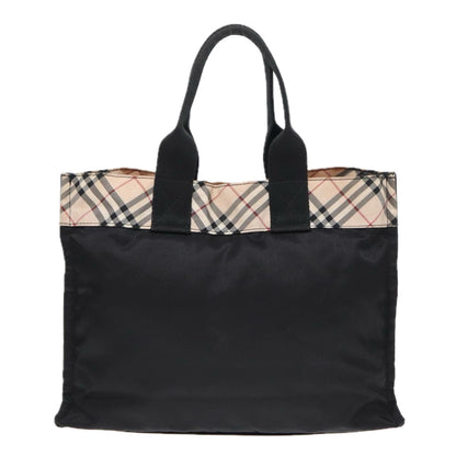 Luxury Burberry Nova Check Hand Bag Nylon Beige Black Auth yb621
