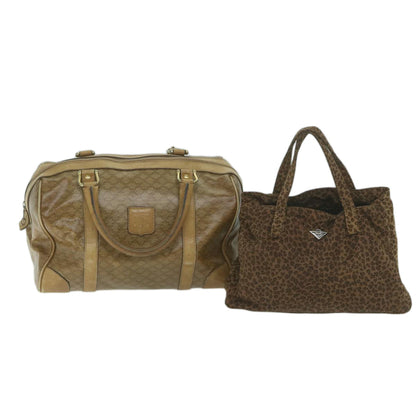 Luxury CELINE BOTTEGA VENETA Macadam Canvas Hand Bag PVC nylon 2Set Brown 10348