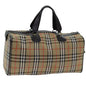 Luxury BurberrySs Nova Check Boston Bag Canvas Beige Auth yk11757