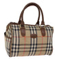 Luxury BurberrySs Nova Check Boston Bag Canvas Beige Auth yk12086