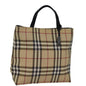 Luxury Burberry Nova Check Hand Bag Coated Canvas Beige Auth yk12299