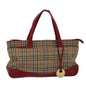 Luxury BurberrySs Nova Check Hand Bag Canvas Beige Red Auth yk12931