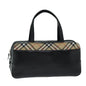 Luxury Burberry Nova Check Hand Bag Leather Canvas Black Beige Auth yk13164