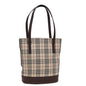 Luxury Burberry Nova Check Tote Bag Canvas Beige Auth yk13282