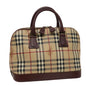 Luxury Burberry Nova Check Hand Bag PVC Leather Beige Auth yk13293