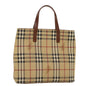 Luxury Burberry Nova Check Hand Bag PVC Leather Beige Auth yk8286