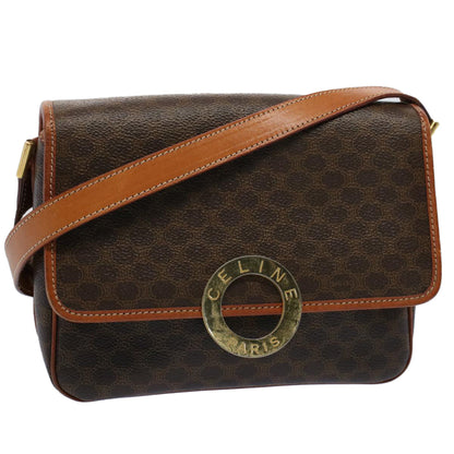 Luxury CELINE Macadam Canvas Shoulder Bag PVC Leather Brown 8696
