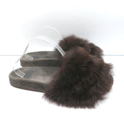 Brunello Cucinelli Monili-Trimmed Fur Slide Sandals Brown/Gray Size 41