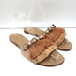 Mystique Shell-Embellished Fringed Slide Sandals Beige Suede Size 7 NEW