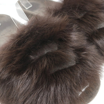 Brunello Cucinelli Monili-Trimmed Fur Slide Sandals Brown/Gray Size 41