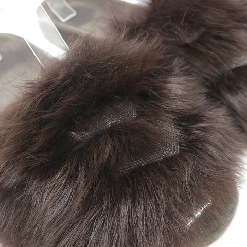 Brunello Cucinelli Monili-Trimmed Fur Slide Sandals Brown/Gray Size 41