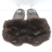 Brunello Cucinelli Monili-Trimmed Fur Slide Sandals Brown/Gray Size 41