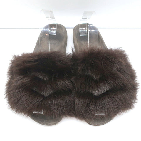 Brunello Cucinelli Monili-Trimmed Fur Slide Sandals Brown/Gray Size 41