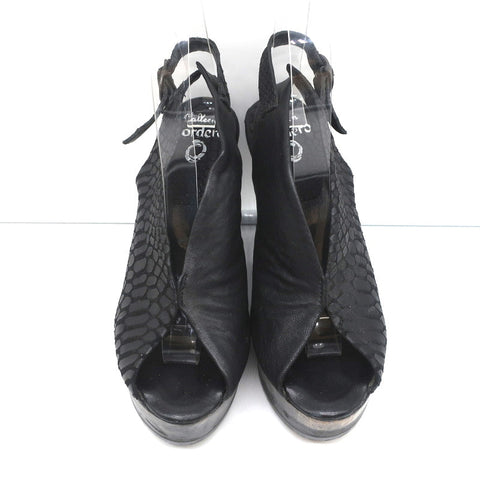 Calleen Cordero Platform Wedge Sandals Felipa Black Snake-Print Leather Size 6