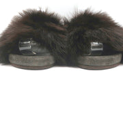 Brunello Cucinelli Monili-Trimmed Fur Slide Sandals Brown/Gray Size 41