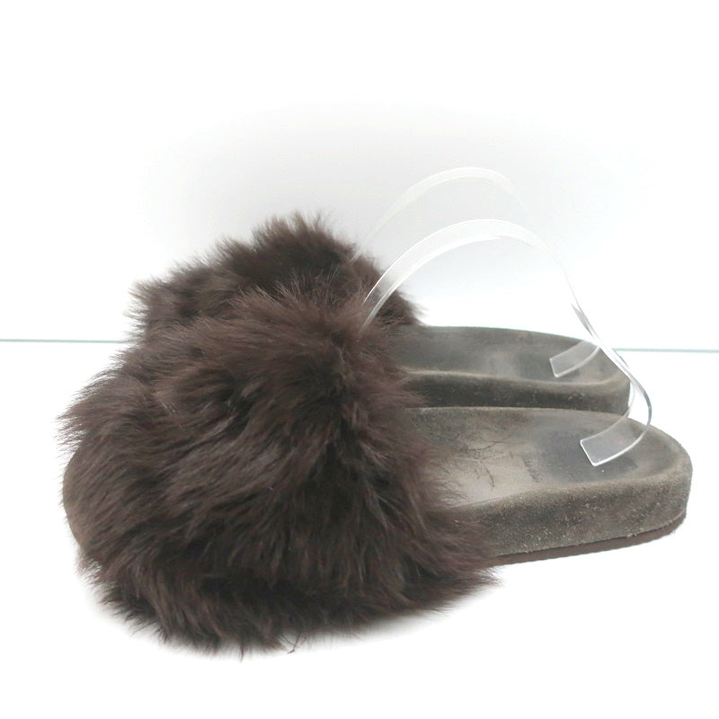 Brunello Cucinelli Monili-Trimmed Fur Slide Sandals Brown/Gray Size 41
