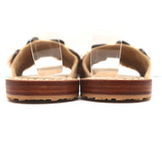 Mystique Shell-Embellished Fringed Slide Sandals Beige Suede Size 7 NEW