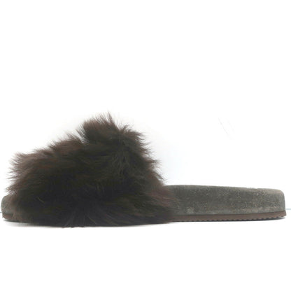 Brunello Cucinelli Monili-Trimmed Fur Slide Sandals Brown/Gray Size 41