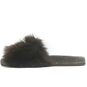 Brunello Cucinelli Monili-Trimmed Fur Slide Sandals Brown/Gray Size 41