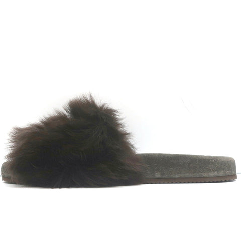 Brunello Cucinelli Monili-Trimmed Fur Slide Sandals Brown/Gray Size 41