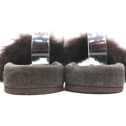 Brunello Cucinelli Monili-Trimmed Fur Slide Sandals Brown/Gray Size 41