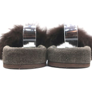 Brunello Cucinelli Monili-Trimmed Fur Slide Sandals Brown/Gray Size 41