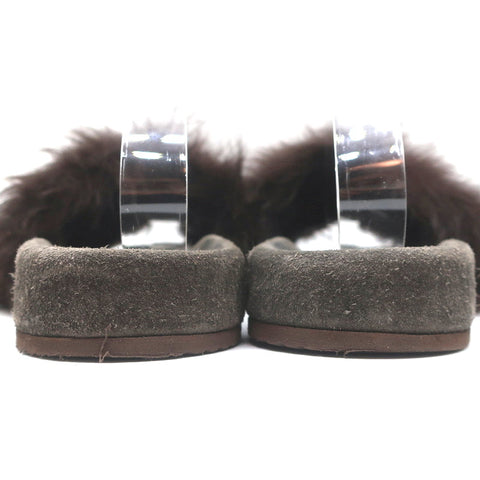 Brunello Cucinelli Monili-Trimmed Fur Slide Sandals Brown/Gray Size 41