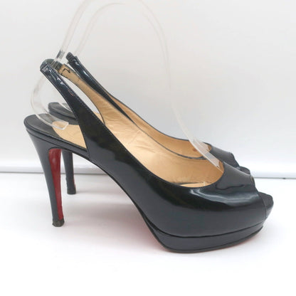 Christian Louboutin Altadama Peep Toe Slingback Heels Navy Patent Size 38