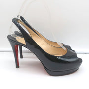 Christian Louboutin Altadama Peep Toe Slingback Heels Navy Patent Size 38