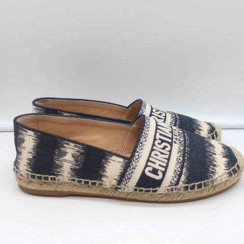 Christian Dior Granville D-Stripes Logo Embroidered Espadrilles Navy Size 37
