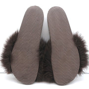 Brunello Cucinelli Monili-Trimmed Fur Slide Sandals Brown/Gray Size 41