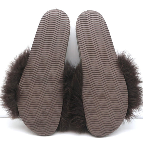 Brunello Cucinelli Monili-Trimmed Fur Slide Sandals Brown/Gray Size 41