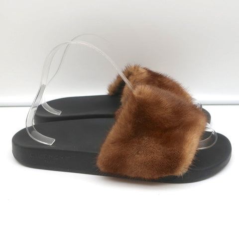 Givenchy Mink Fur Slide Sandals Brown Size 41