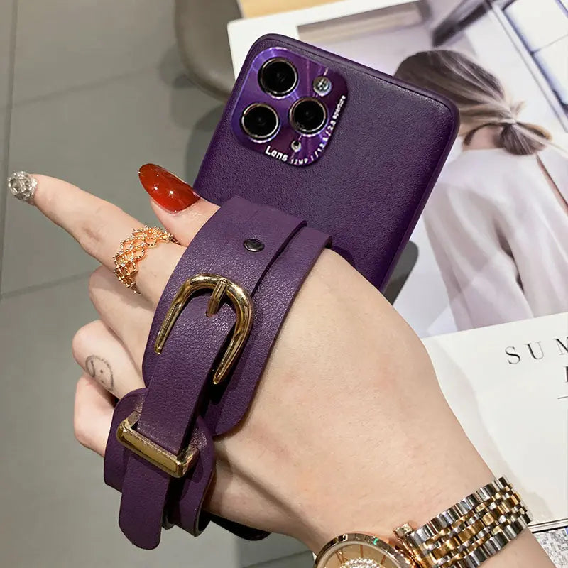 Button Leather Wristband Phone Case lbcase