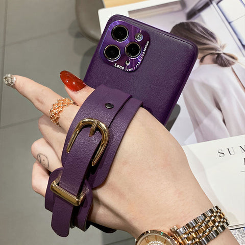 Button Leather Wristband Phone Case