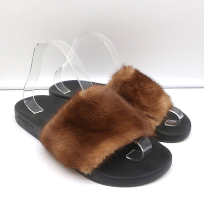 Givenchy Mink Fur Slide Sandals Brown Size 41