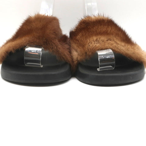 Givenchy Mink Fur Slide Sandals Brown Size 41