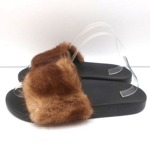 Givenchy Mink Fur Slide Sandals Brown Size 41