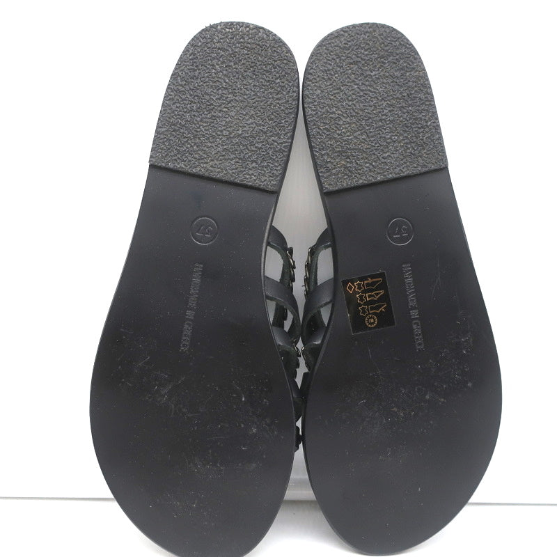 Ancient Greek Sandals Niki Chains Slide Sandals Black Leather Size 37