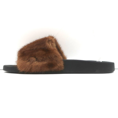 Givenchy Mink Fur Slide Sandals Brown Size 41