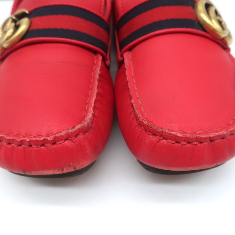 Gucci GG Marmont Web Driver Loafers Red Leather Size 38.5
