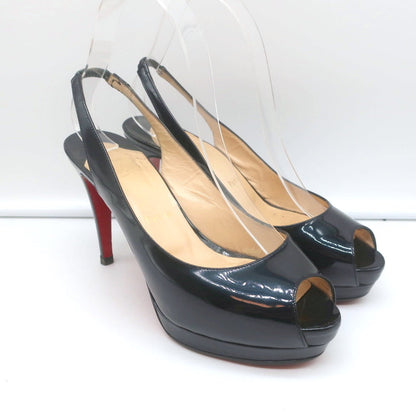 Christian Louboutin Altadama Peep Toe Slingback Heels Navy Patent Size 38