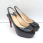 Christian Louboutin Altadama Peep Toe Slingback Heels Navy Patent Size 38